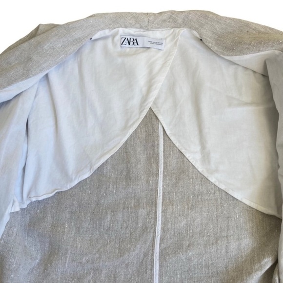 Zara Oversized Lagenlook Double Breasted Linen Blazer Jacket Oatmeal Size XS - Picture 15 of 16